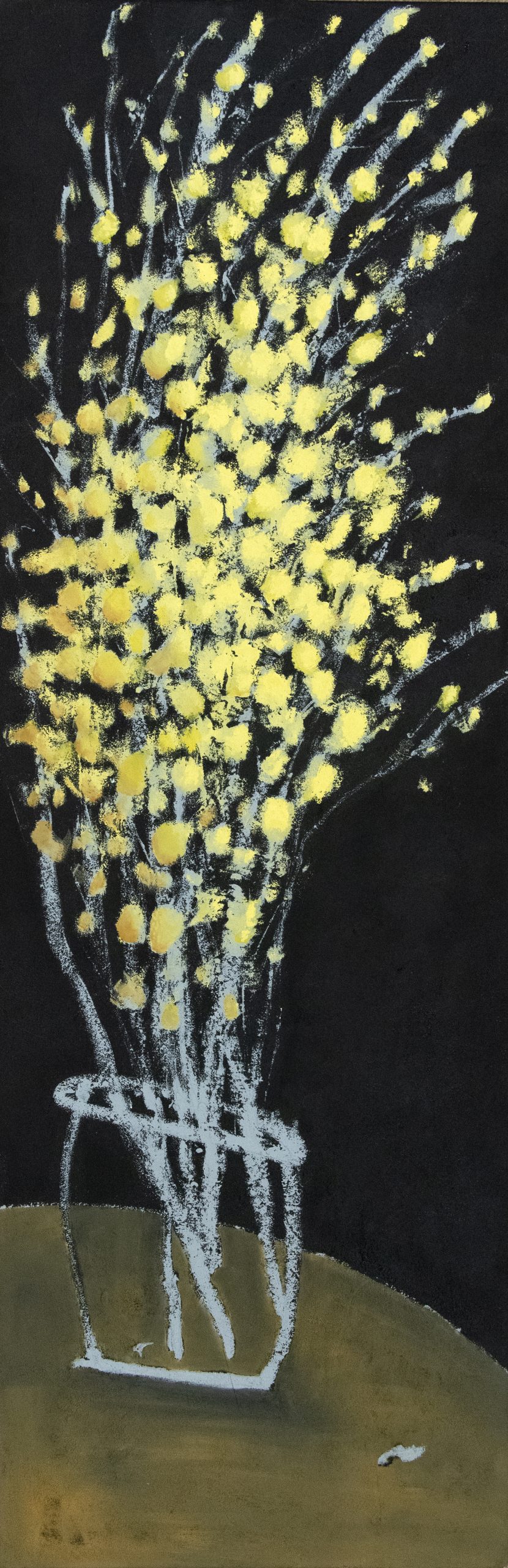 Yellow flowers on black (rough oil, on deep edge canvas, 30 x 90cms)