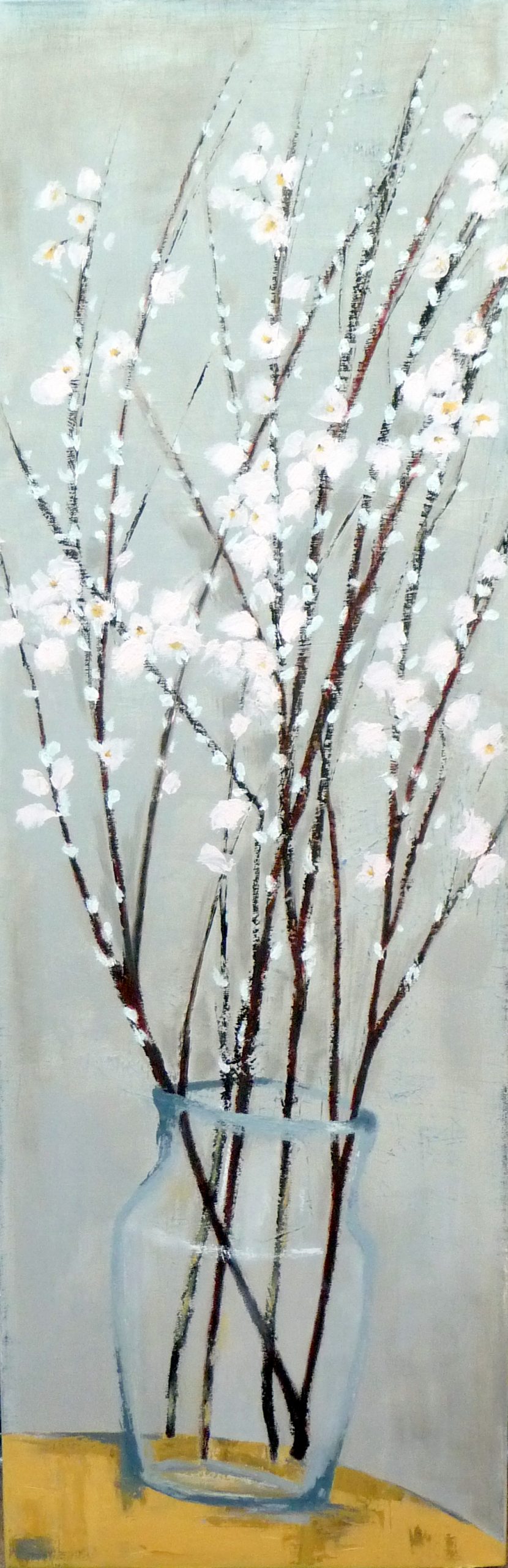 Willow in glass vase (oil on deep edge canvas, 90 x 30cms, unframed)