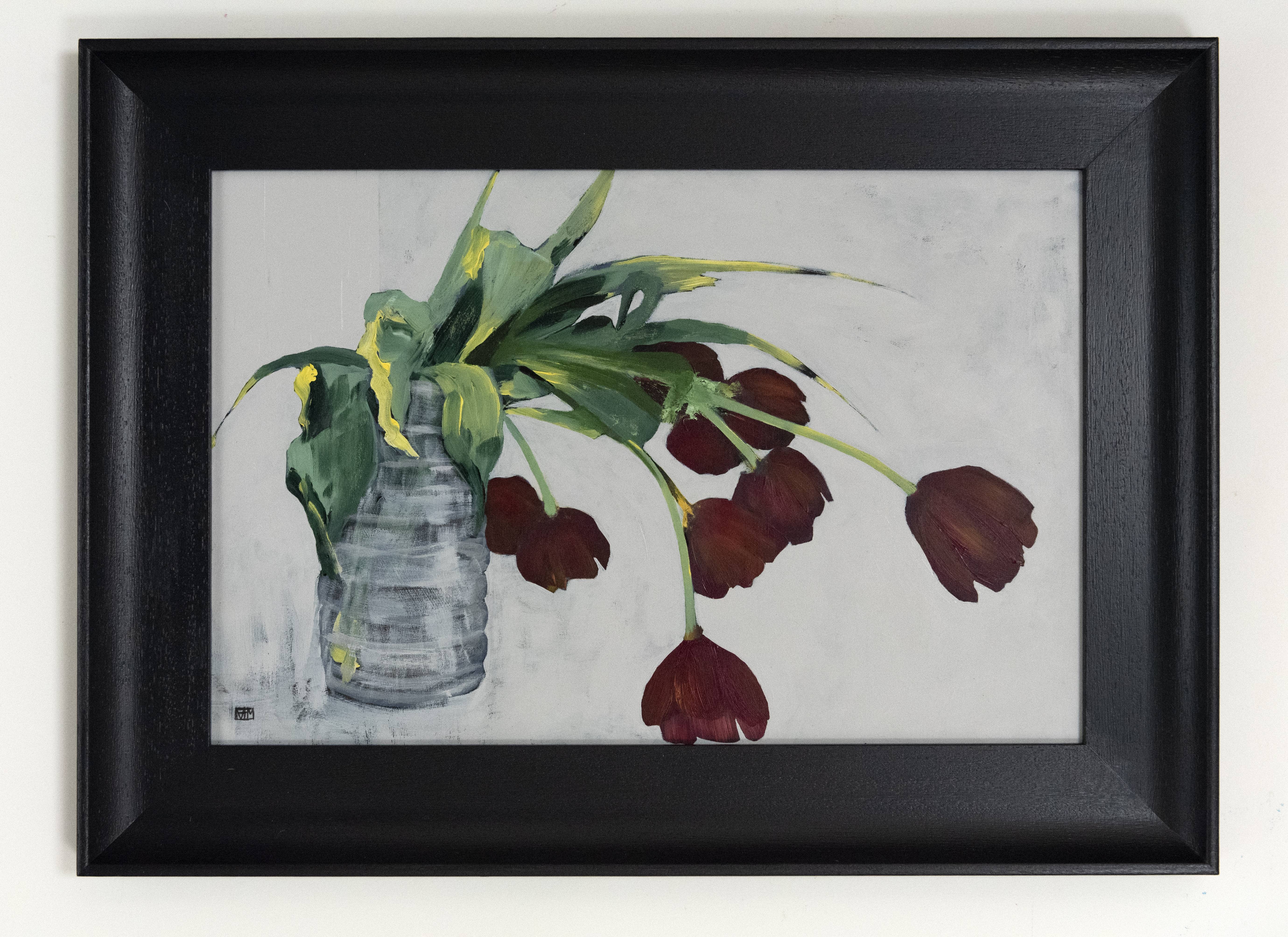 Tulips in a glass vase (Acrylic on board, framed, 56.5 x 41.5cms)