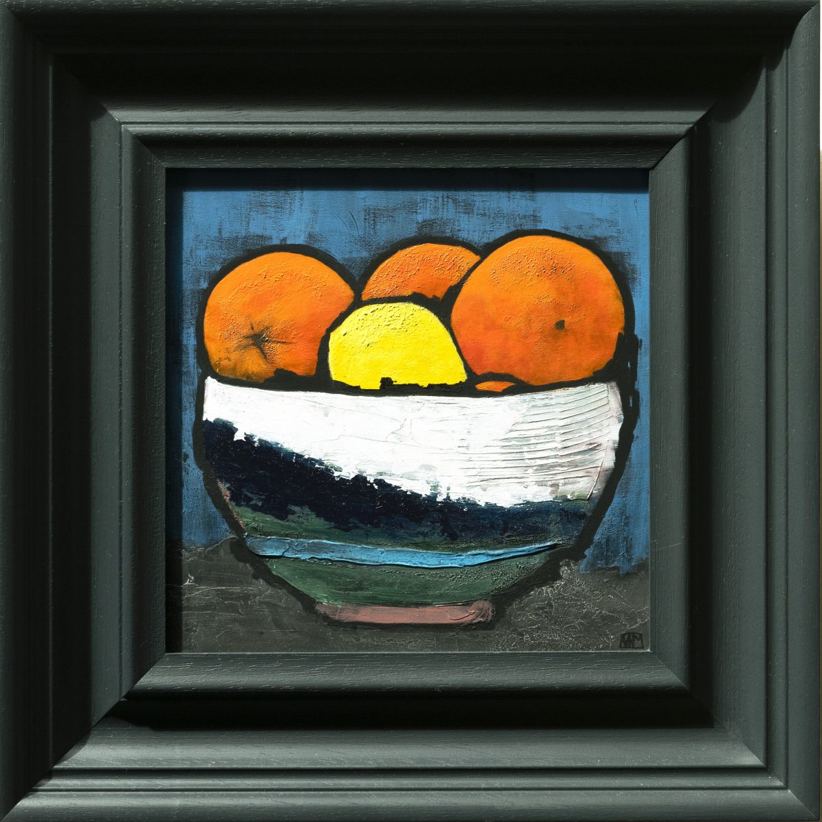 Fruit in a Stone Bowl (Acrylic on Board, 35 x 35cms, framed)