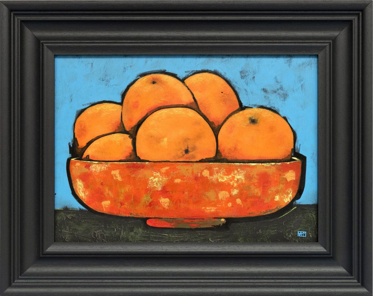 Oranges in a Glass Bowl, Acrylic on Board, 38 x 48cms, framed