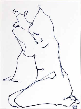 Life Drawing in Blue I, Liquid Acrylic on Bristol Paper, 53 x 64cms, framed