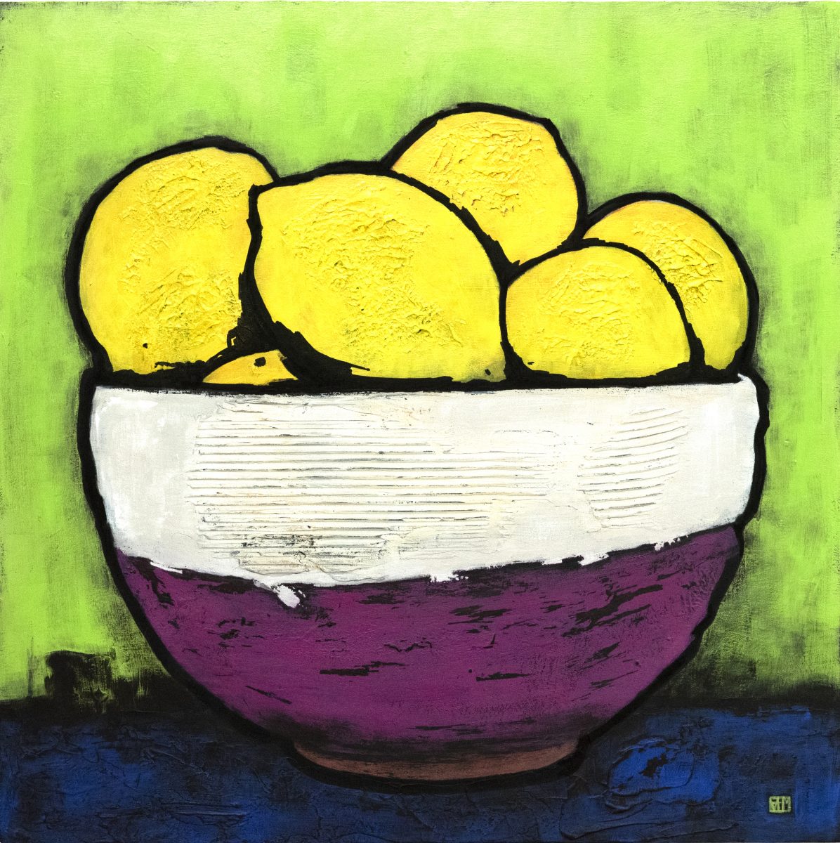 Lemons, Acrylic on Board, 43 x 43cms, framed